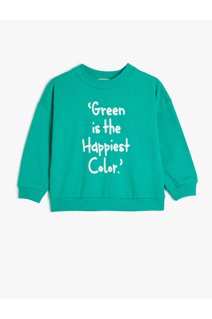 Slogan Baskılı Uzun Kollu Şardonlu Pamuklu Sweatshirt