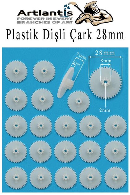 Plastik Dişli Çark 20 Adet 1 Paket Dış Çapı 28 mm İç Çapı 2 mm Okul Deney Motor Çarkı Palstik Dişlil