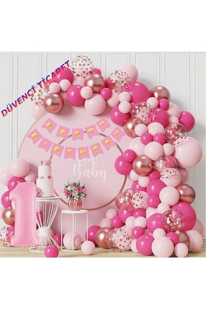 Set de baloane de lux pentru 1 an, roz fucsia macaron