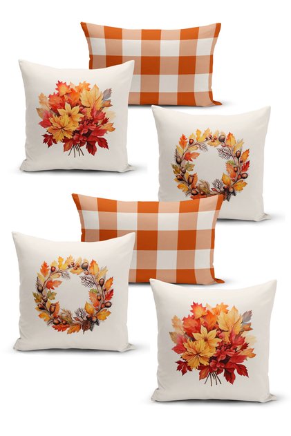 Autumn Series Double-Sided Digital Printed 6-Piece Throw Pillow Cover Set (Halloween Autumn)
