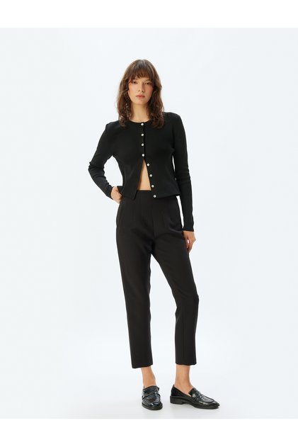 High Waist Slim Fit Pocketed Cigarette Pants