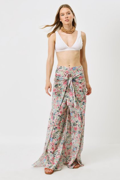 Women's Belted Pareo Trousers 9078 Floral