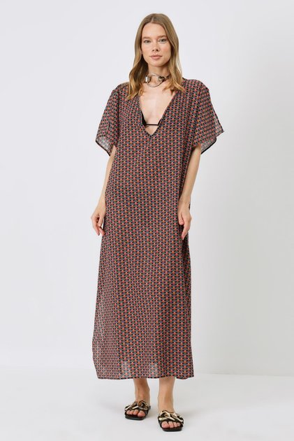 Plus Size Pareo Beach Dress 22330 Black/Cream