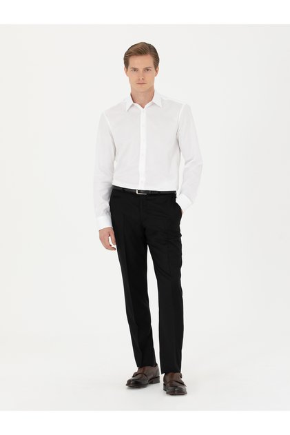 Black Slim Fit Wool Blended Fabric Pants 50270151-Vr046
