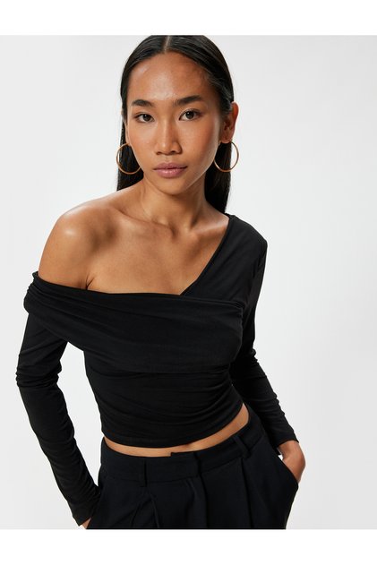 Evening Dress Blouse Shoulder Detail Long Sleeve Draped Double Breasted Neckline