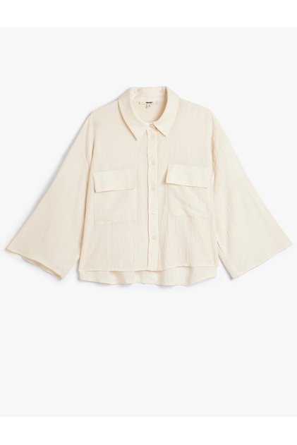 Covered Double Pocket Textured Wide Long Sleeve Shirt
