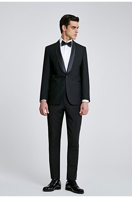 Ds Damat Slim Fit Siyah Düz Damatlık & Smokin Takim Elbise