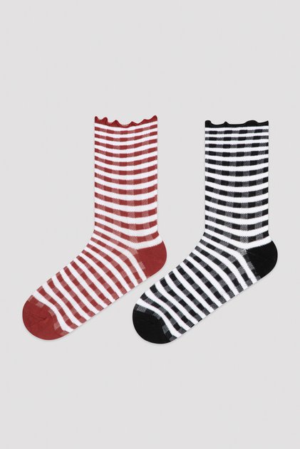 Claret red-black Checker 2-pack Socks