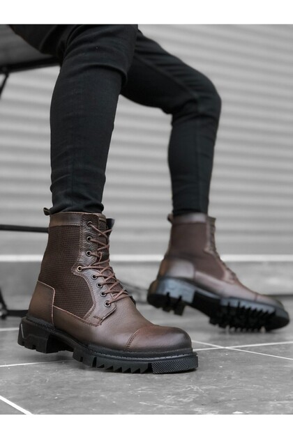 Er0183 Genuine Leather Inside and Outside Brown Men's Boots