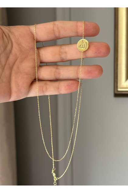 Altın Kaplama Allah Lafzı Kolye 925 Ayar Gümüş