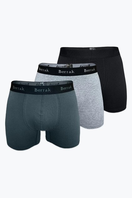 Men's 3-Pack (Black- Smoke- Grey) Colored Modal Thick Belted Lycra Boxer-Shorts-Underpants Berrak / 4476