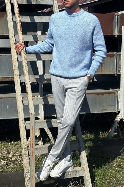 Oversize, bisiklet yaka, Yüksek kalite, Pamuklu, Basic triko kazak PLTK07