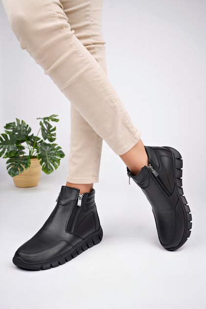 Genuine Leather Black Women's Anatomical Leather Boots Dp79-3608