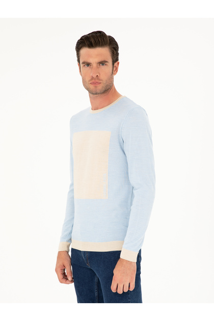 Açık Mavi Slim Fit Yün Karışımlı Bisiklet Yaka Triko Kazak 50271747-VR003