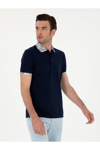 Navy Blue Slim Fit Polo Neck Mercerized T-Shirt 50284293-Vr033