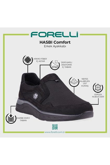 Hasbı 46005 Men's Comfort Shoes - Black Nubuck