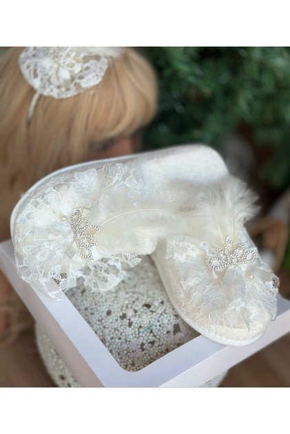 Crystal Stone Lace Feather Brooch Bridal Maternity Towel Slippers Women's Slippers White Slippers