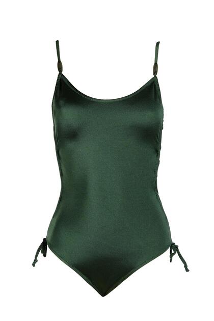 Women's Thin Strap Green Swimsuit with Tunnel Accessories