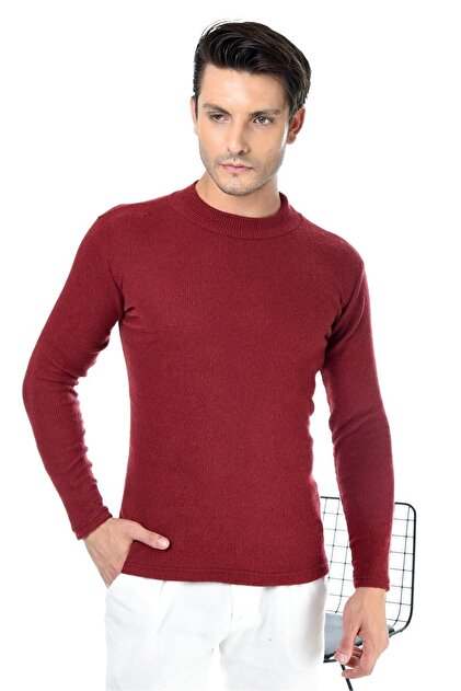 Men's Burgundy Half Turtleneck Slim Fit Sweater