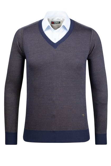 Men's V-Neck Knitwear Navy Blue Sweater Patterned Steel Knit Classic Fit - 5015D