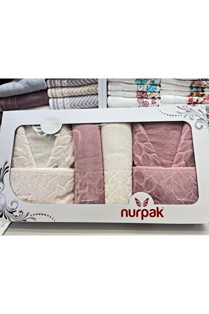 Nurpak Hazal 8 Parça Aile Bornoz Seti Pudra-krem - Fiyatı, Yorumları