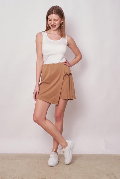 Women's Flexible Modal Mixed Elastic Waist Shorts Skirt (length:40cm +-2cm)-Camel