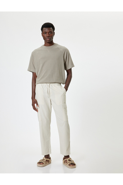 Waist Lace-up Linen Cargo Pants