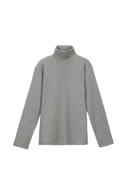 Gray Basic Winter Full Turtleneck Long Sleeve Girl's T-Shirt