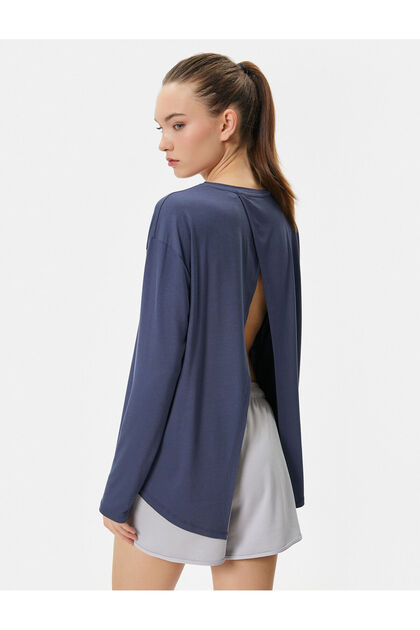 Sports T-Shirt Long Sleeve Crew Neck Viscous Fabric with Back Slit Detail