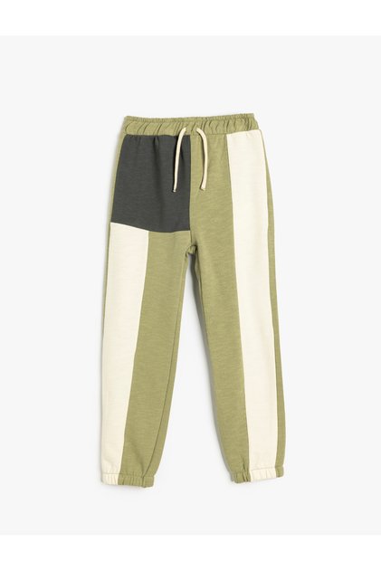 Jogger Sweatpants Tie Waist Color Blocked Cotton Raised