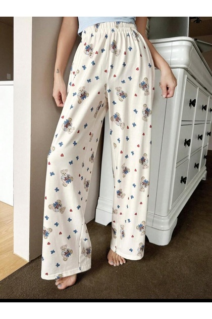 Wide Leg Cute Animal Character Patterned Unisex Pajama Bottom