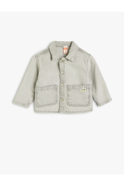 Cotton Long Sleeve Denim Jacket - Pocket Detailed