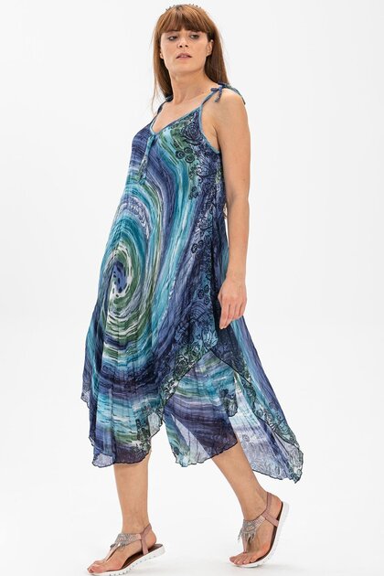 Strappy Voile Aphrodite Midi Length Summer Dress Navy Blue 6007