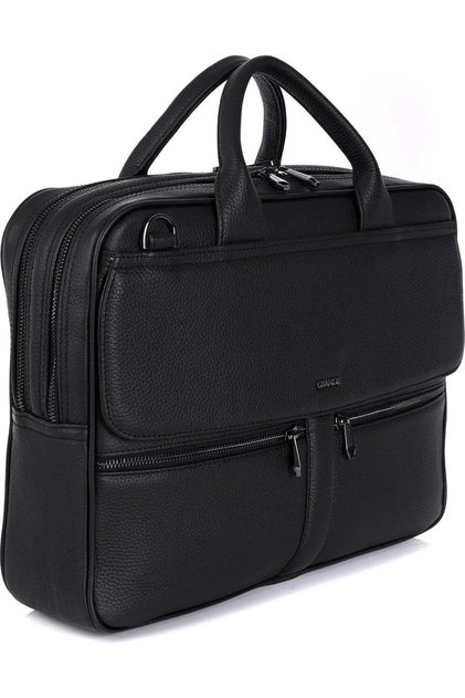 6871 Model Men's Black Genuine Leather Briefcase - Flother