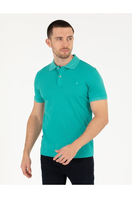 Green Slim Fit Polo Neck Mercerized T-Shirt 50262665-Vr083