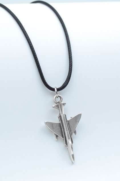 F4 Phantom Uçak Gümüş Kaplama Unisex Deri İp Kolye kod 543