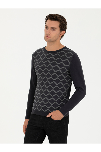 Anthracite Slim Fit 100% Cotton Crew Neck Knitwear Sweater 50234971-Vr006