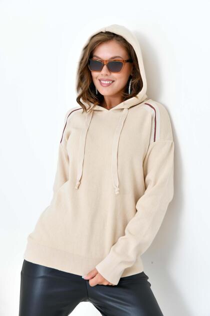 Women's Hooded Sweater Beige 20753