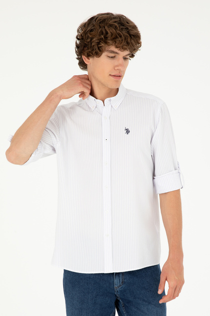 Men's Lilac Striped White Shirt 50288675-Vr034