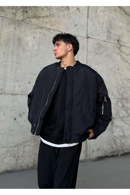 Erkek Oversize Bomber Ceket Kolej Yaka