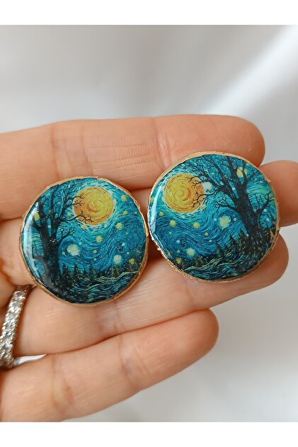 Polymer Clay Earrings - Steel Earrings with Pins & Van Gogh Starry Night Handmade Bright Special Design