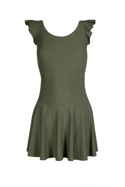Women's Khaki Swimsuit with Ruffle Detailed Skirt