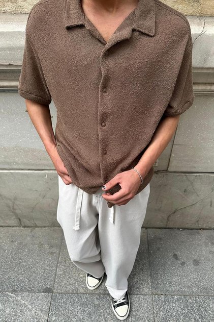 Brown Textured 04 Ee Oversize Shirt