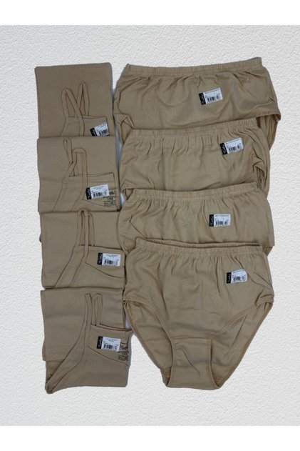 Women's Ribbed Rope Strap Athlete & High Waist Lycra Bato 4-Piece Set Tan