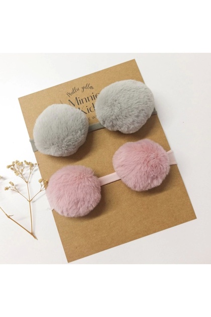 Baby Girl Gray - Powder Pompom Bandana Set