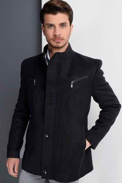 Men's Wool Blend Coat Black K7133