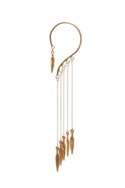 Kadın Altın Renk Lak Kaplama Sallantılı Yaprak Charm Earcuff&Kıkırdak Küpe