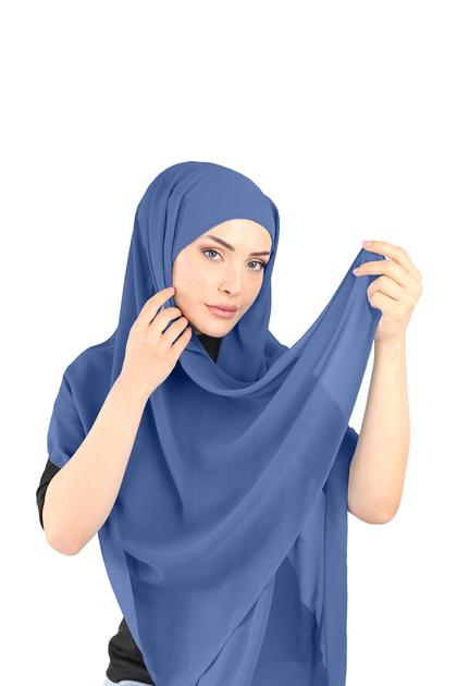 Inner Boneli Chiffon Shawl - Indigo Blue - (St136), (Id 2913641)