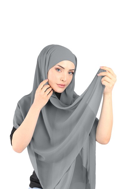 شال شيفون ببطانة داخلية - رمادي فاتح - (ST136)، (ID 2913664)