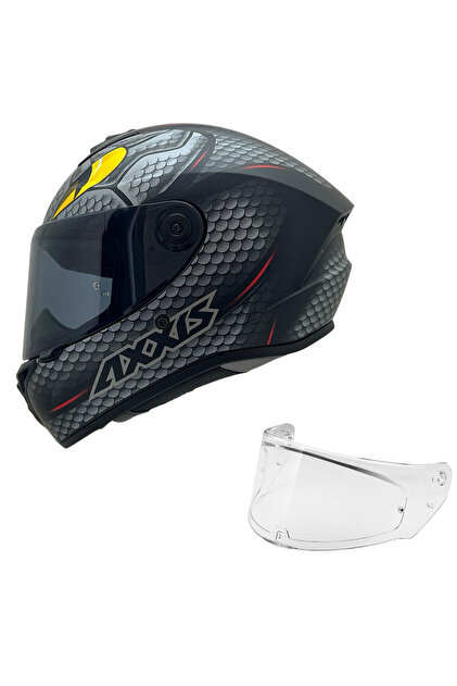 Axxis DRAKEN S TROOPER MAT GRİ DESENLİ MOTOSİKLET KASKI ÇİFT